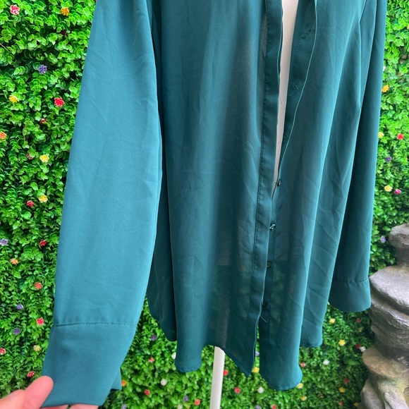 Torrid Women Green Chiffon Polyester Ruffle Collar Long Sleeve Blouse - Picture 3 of 7